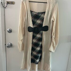 Vintage Cream and Black Long Sleeve Dress